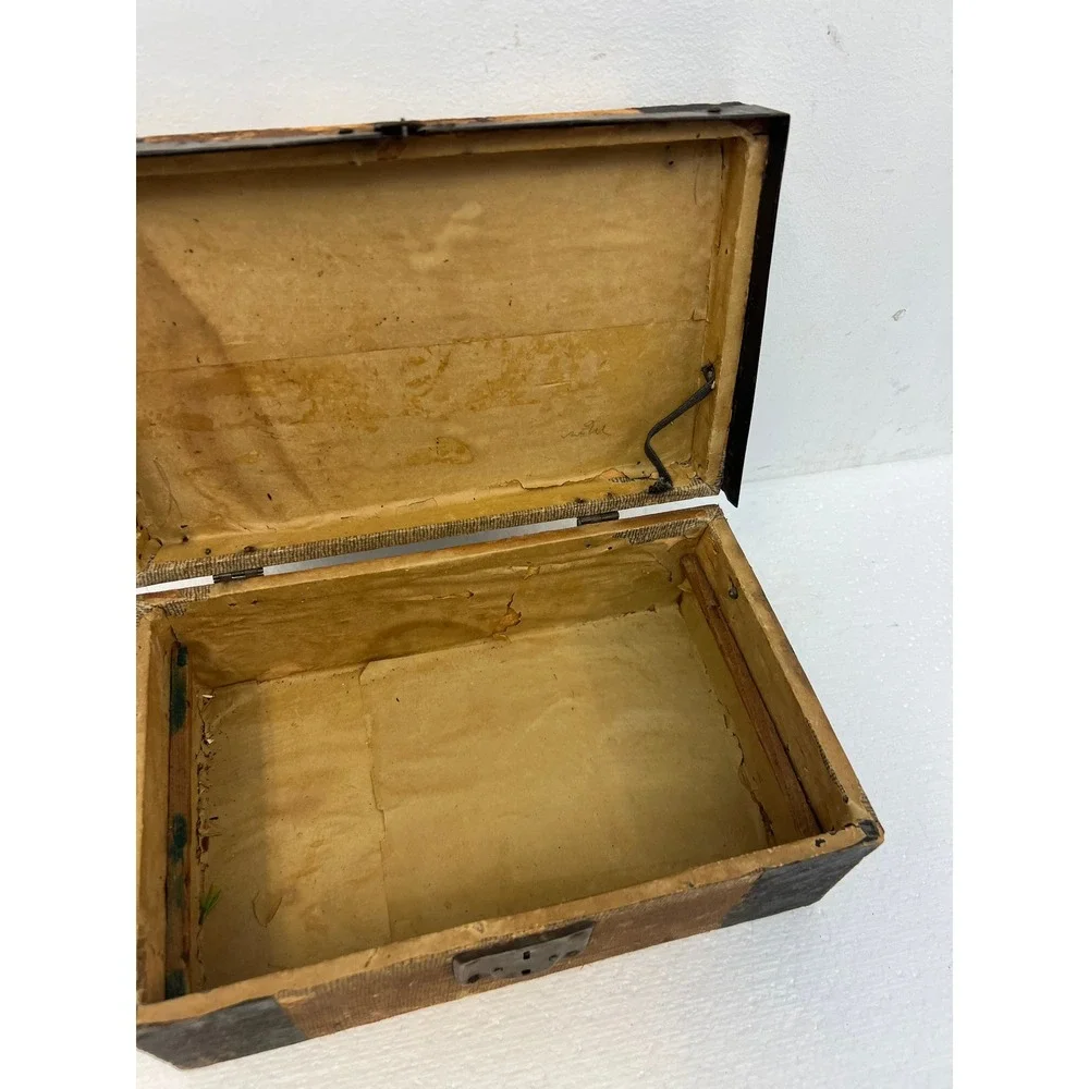 Antique Dollhouse Steamer Trunk w Tray Miniature Wood Slat Chest Vintage Box Old